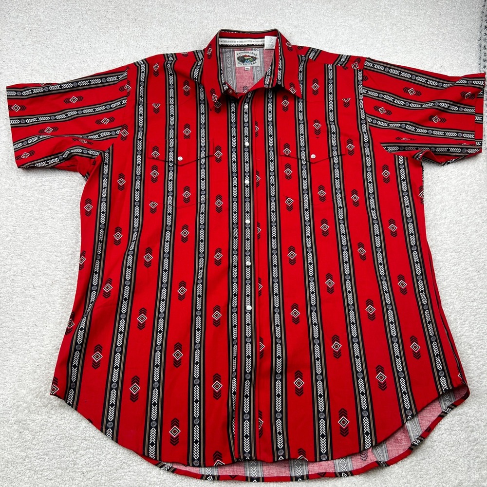 Cumberland Outfitters 2XL Red Aztec Native Western Pearl Snap Short Sleeve Shirt